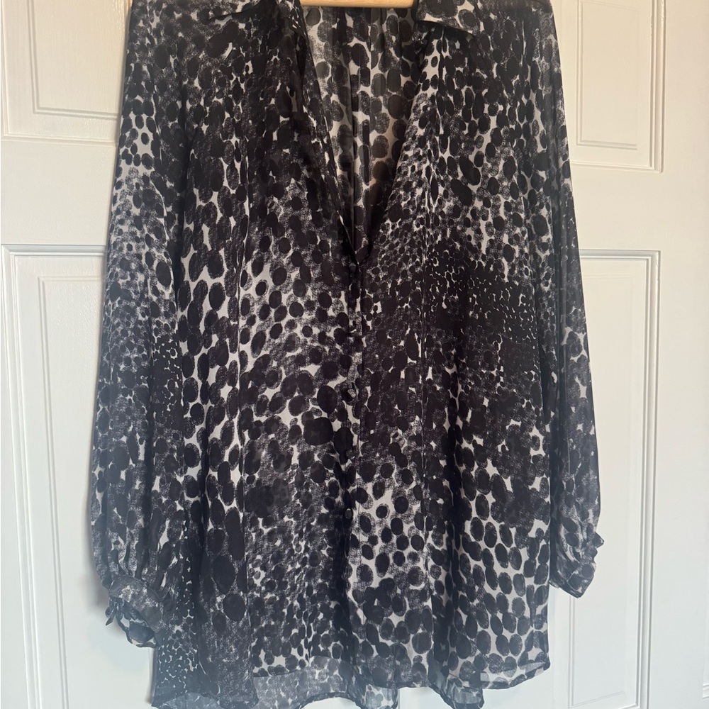 CAbi Black and Gray Patterned Blouse